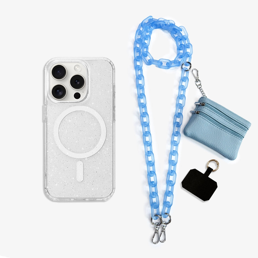 Stardust Glitter | Clear MagSafe Phone Case Crossbody Chain Set