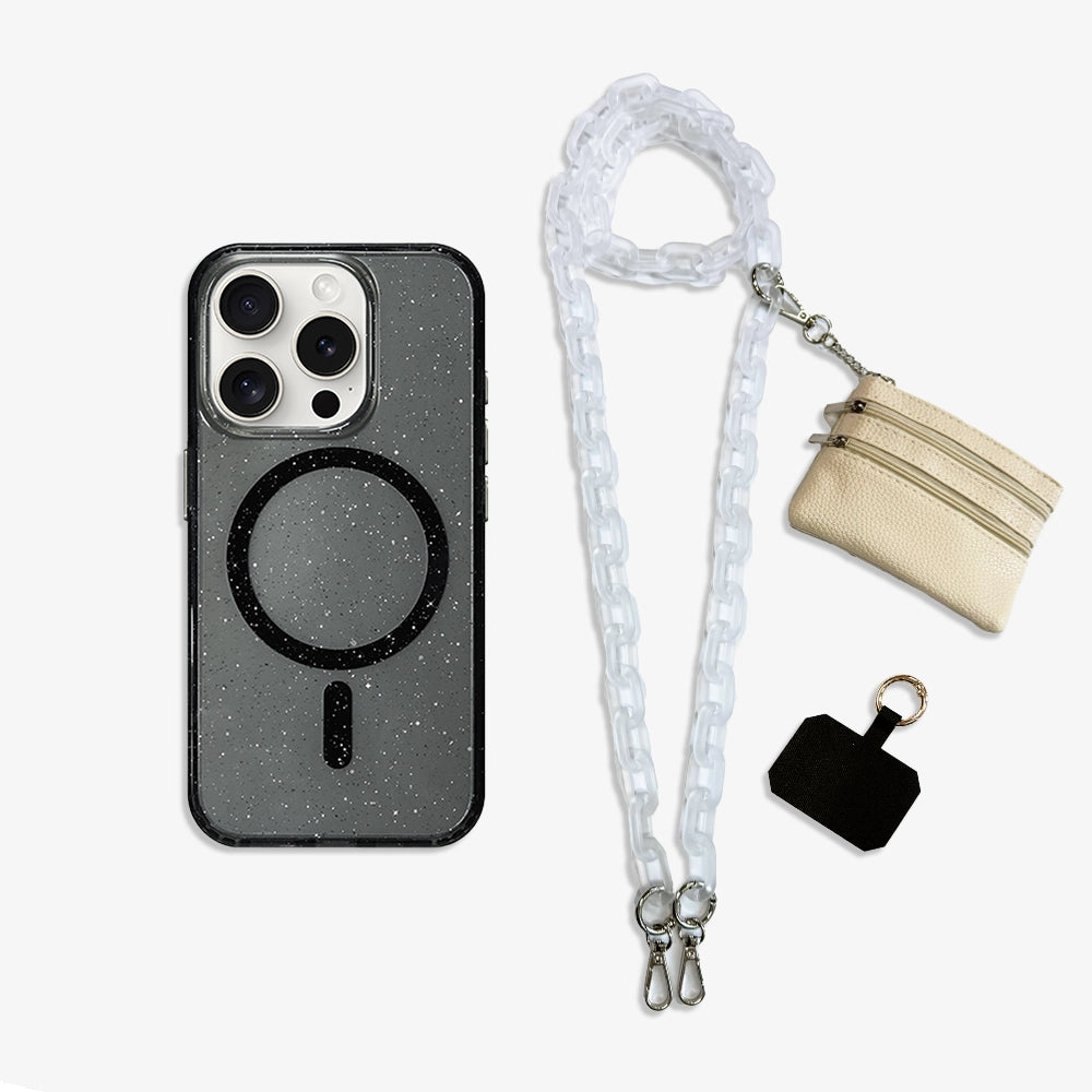 Stardust Glitter | Clear MagSafe Phone Case Crossbody Chain Set