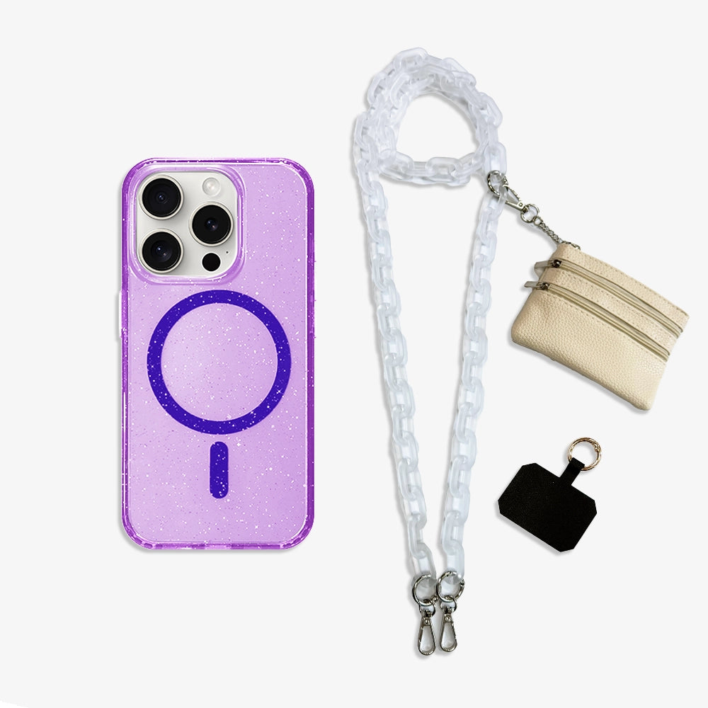 Stardust Glitter | Clear MagSafe Phone Case Crossbody Chain Set