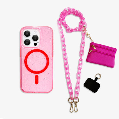 Stardust Glitter | Clear MagSafe Phone Case Crossbody Chain Set