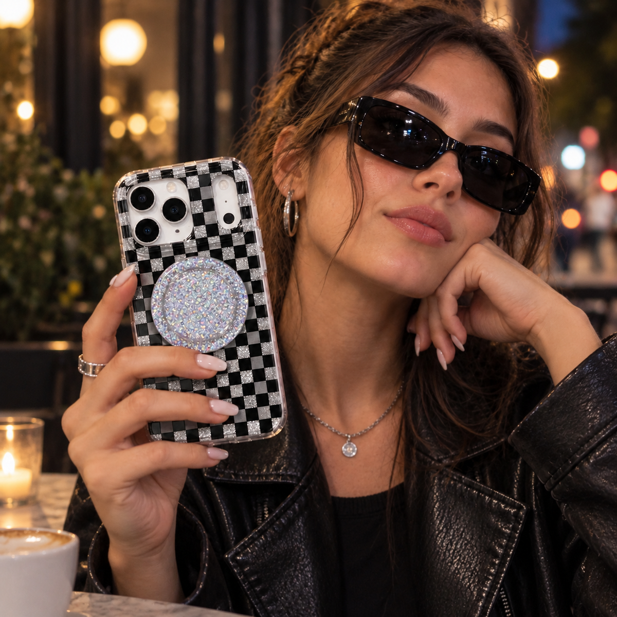 Glitter Chessboard MagSafe Phone Case Grip Set