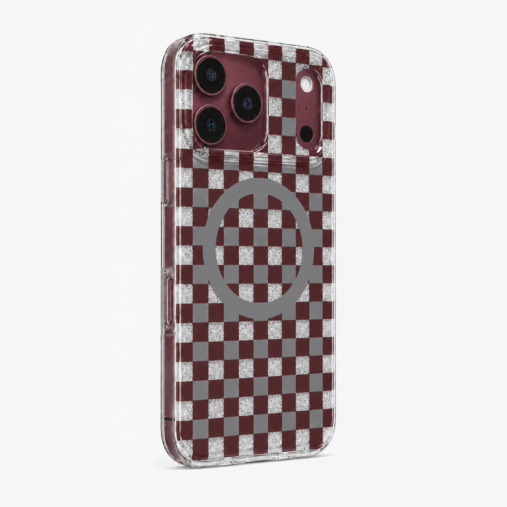 Glitter Chessboard MagSafe Phone Case-Burgundy