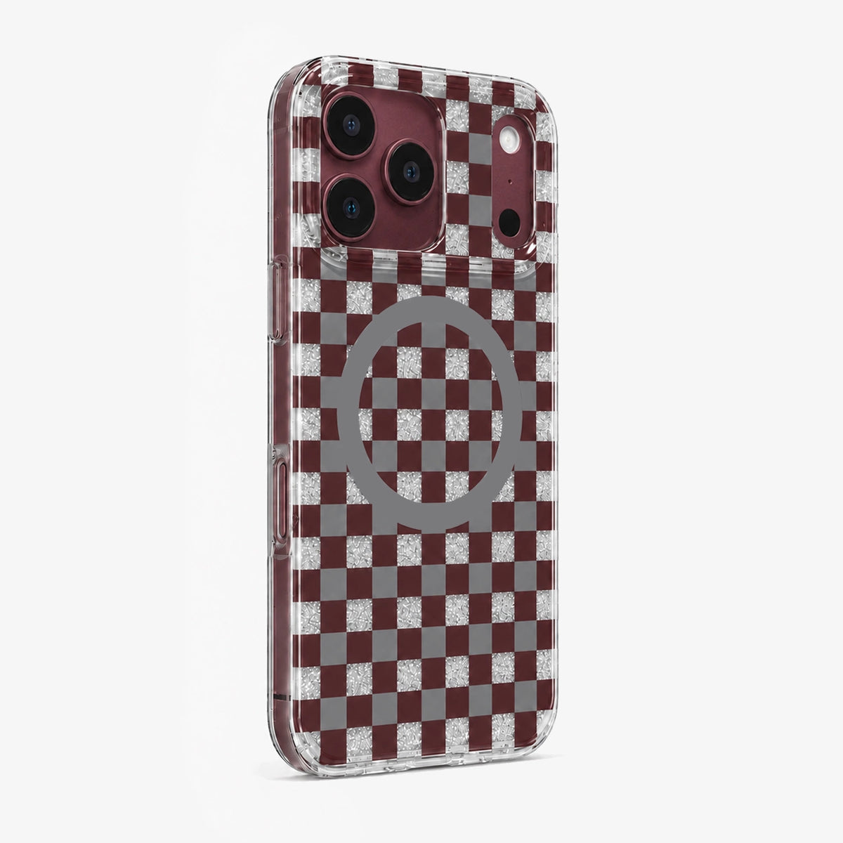 Glitter Chessboard MagSafe Phone Case-Burgundy