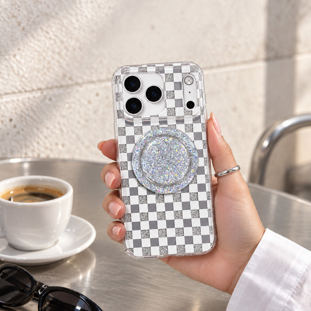 Glitter Chessboard MagSafe Phone Case Grip Set