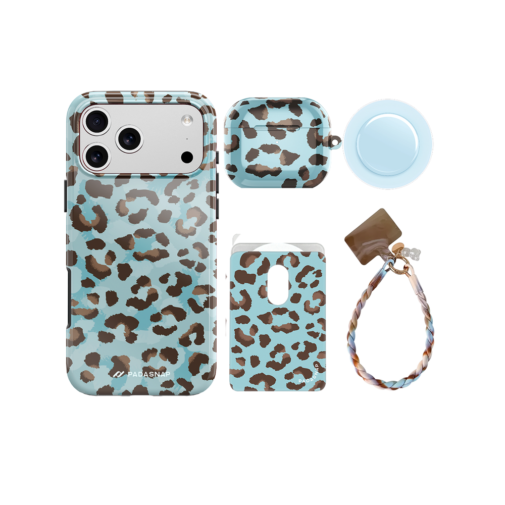 Blue Leopard MagSafe Phone Case Bundle Set