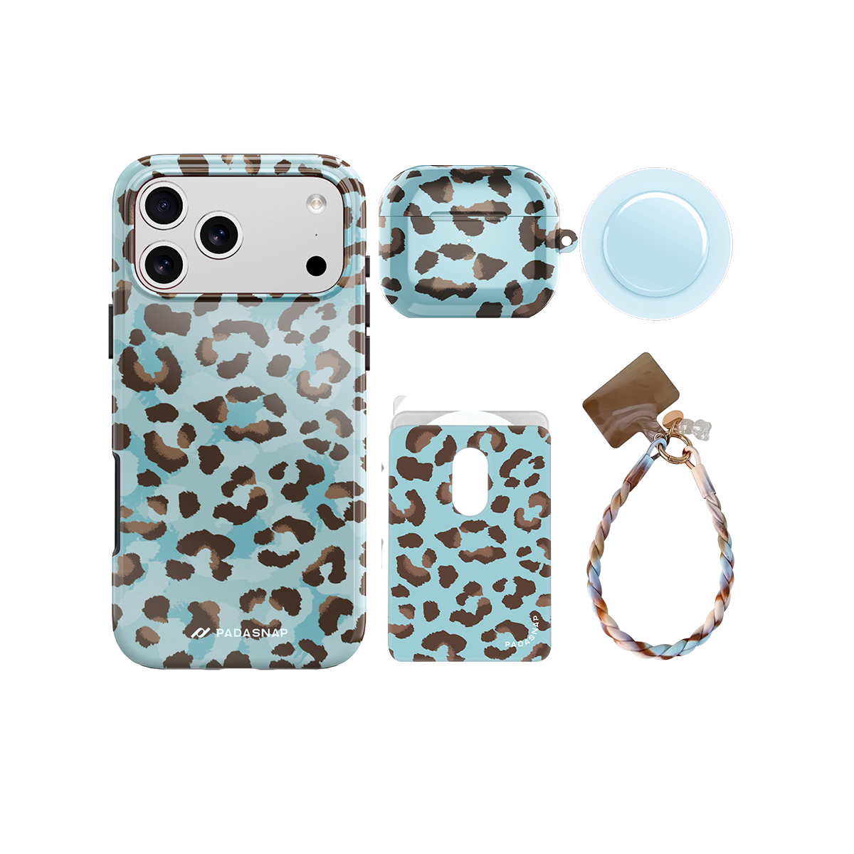 Blue Leopard MagSafe Phone Case Bundle Set