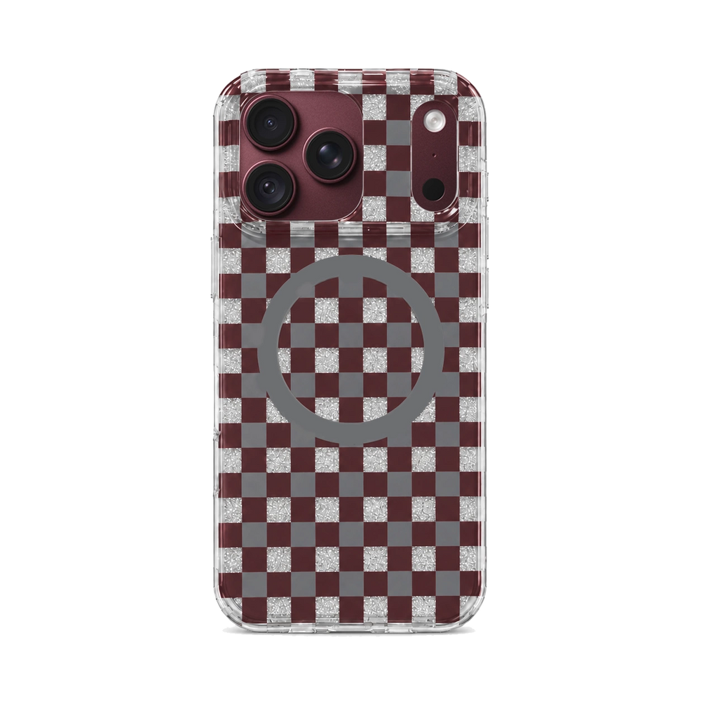 Glitter Chessboard MagSafe Phone Case-Burgundy