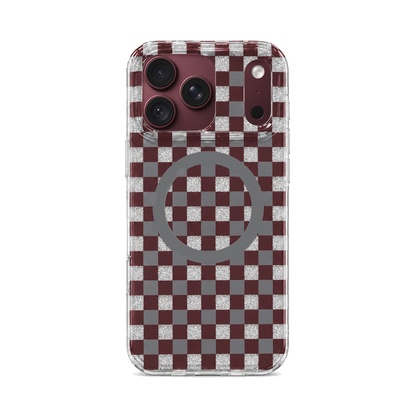 Glitter Chessboard MagSafe Phone Case-Burgundy