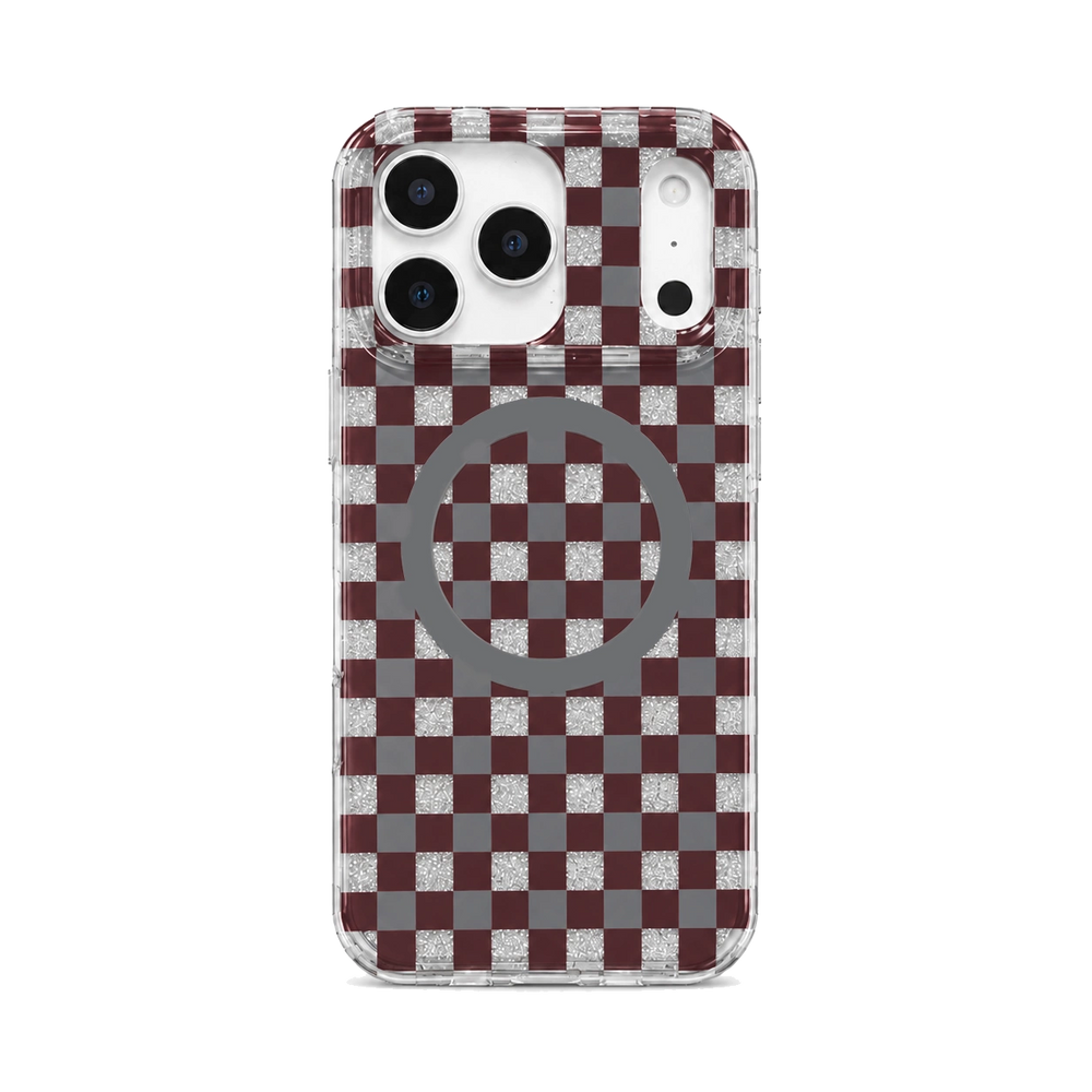 Glitter Chessboard MagSafe Phone Case-Burgundy