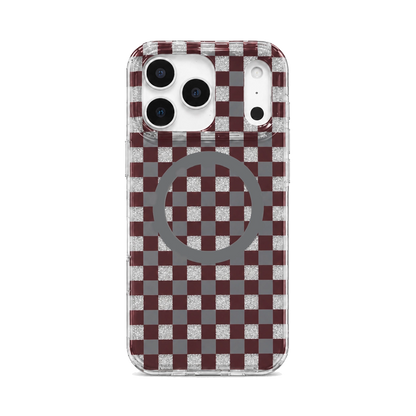 Glitter Chessboard MagSafe Phone Case-Burgundy