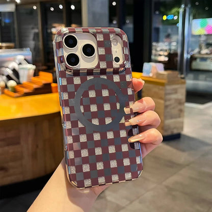 Glitter Chessboard MagSafe Phone Case-Burgundy