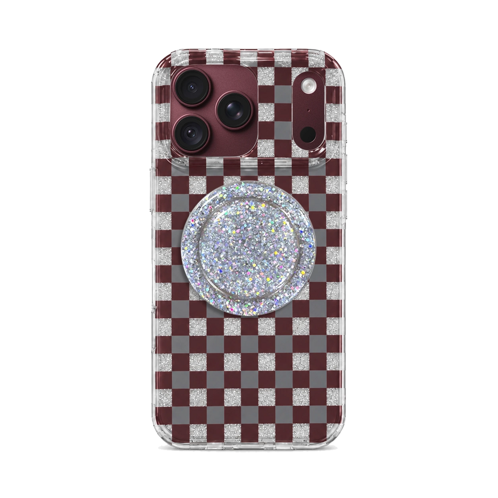 Glitter Chessboard MagSafe Phone Case Grip Set-Burgundy