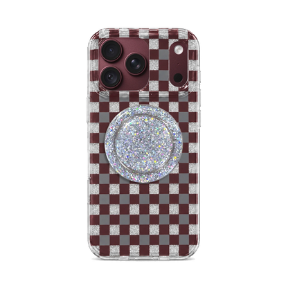 Glitter Chessboard MagSafe Phone Case Grip Set-Burgundy