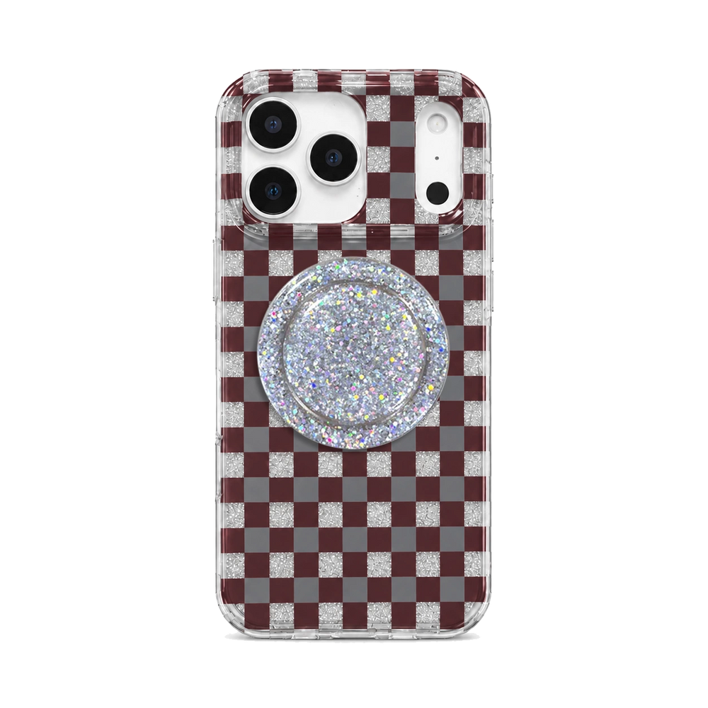 Glitter Chessboard MagSafe Phone Case Grip Set-Burgundy