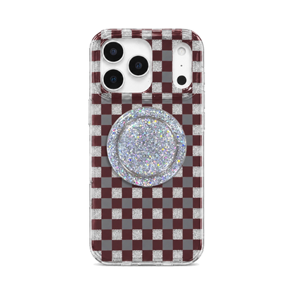 Glitter Chessboard MagSafe Phone Case Grip Set-Burgundy