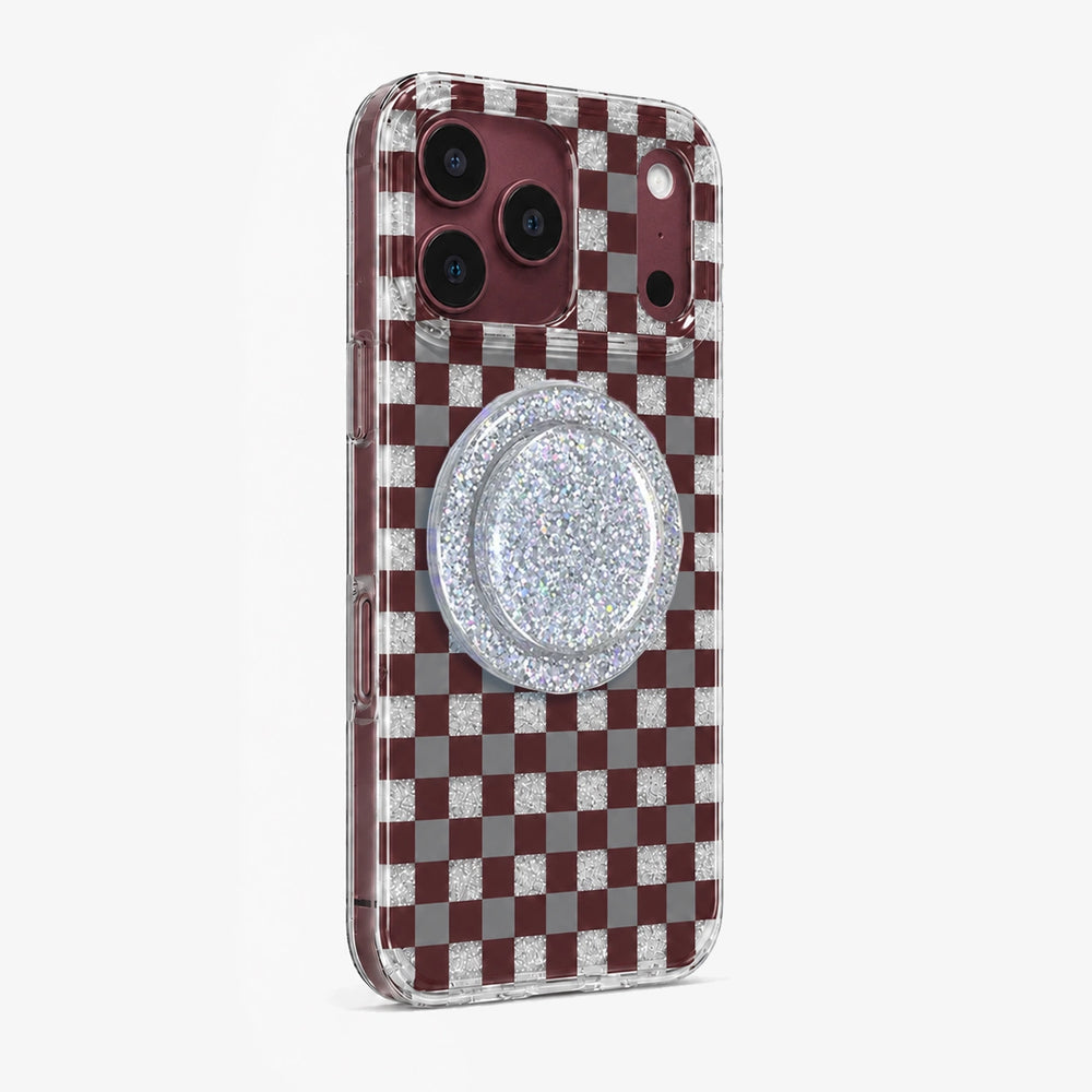 Glitter Chessboard MagSafe Phone Case Grip Set-Burgundy
