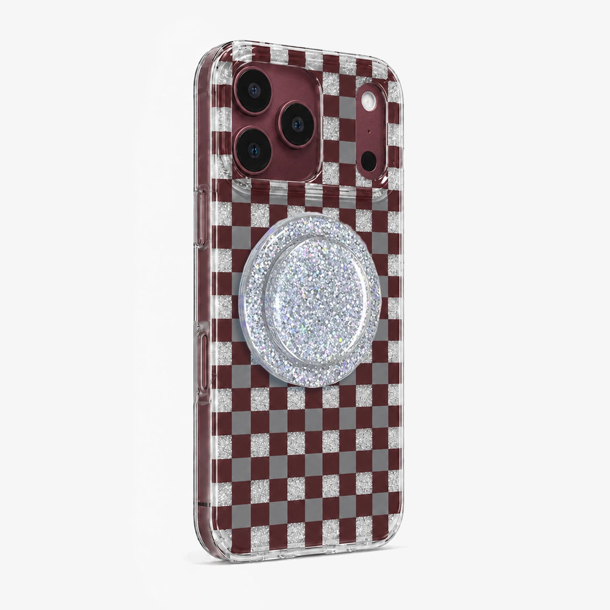 Glitter Chessboard MagSafe Phone Case Grip Set-Burgundy