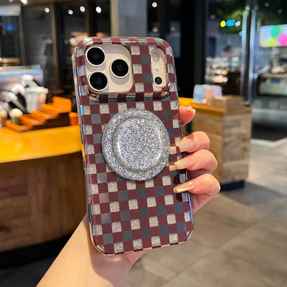 Glitter Chessboard MagSafe Phone Case Grip Set-Burgundy