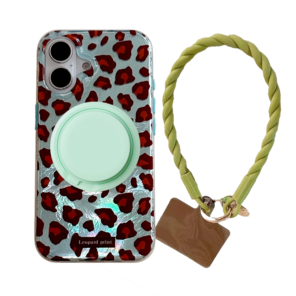 Leopard Print | Iridescent MagSafe Phone Case Grip Strap