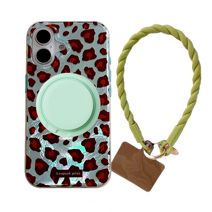 Leopard Print | Iridescent MagSafe Phone Case Grip Strap