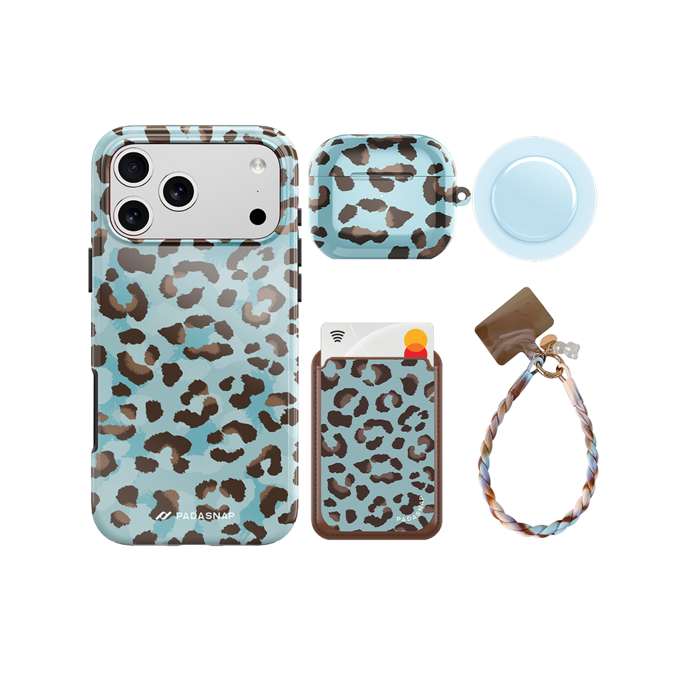 Blue Leopard MagSafe Phone Case Bundle Set