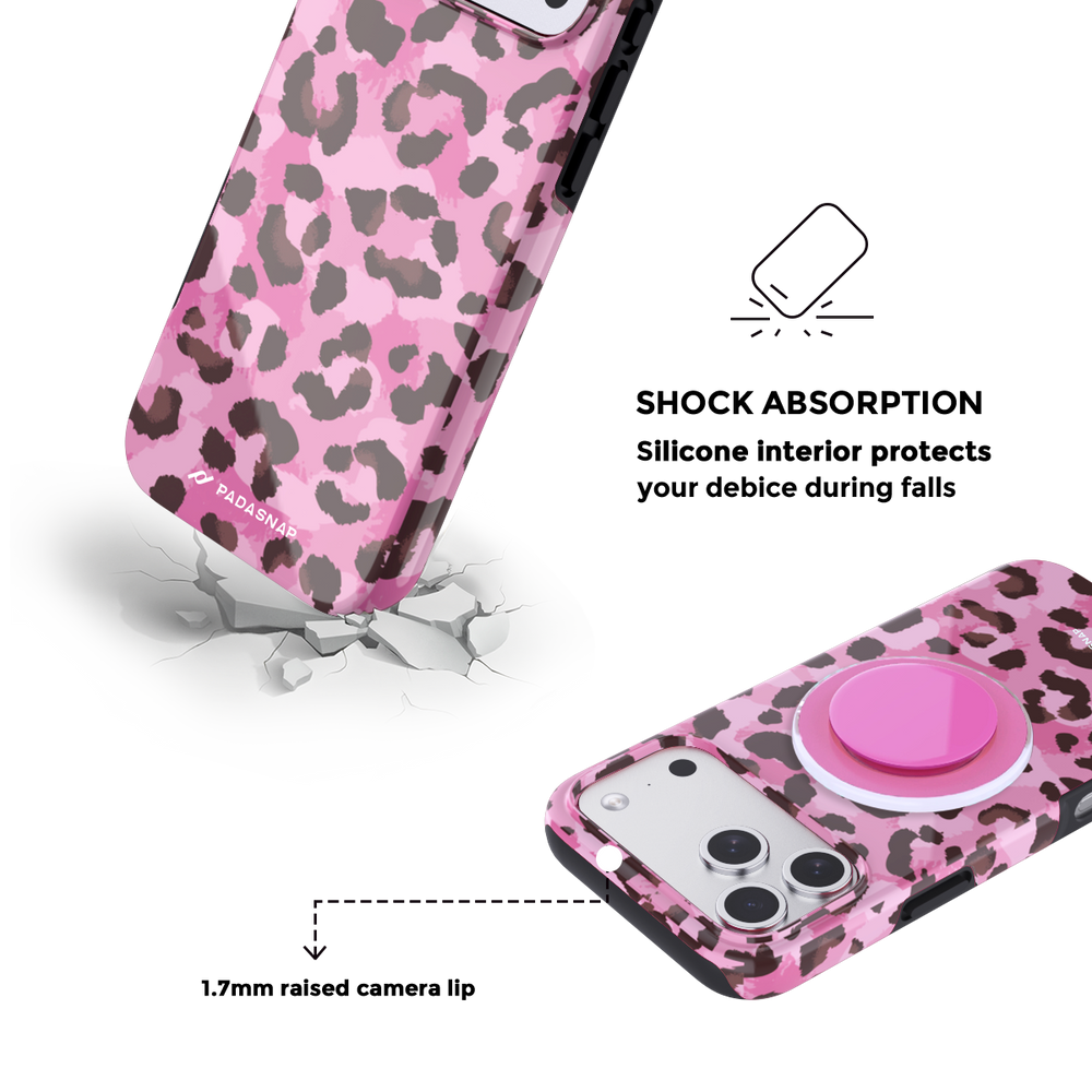 Pink Leopard MagSafe Phone Case Grip Set