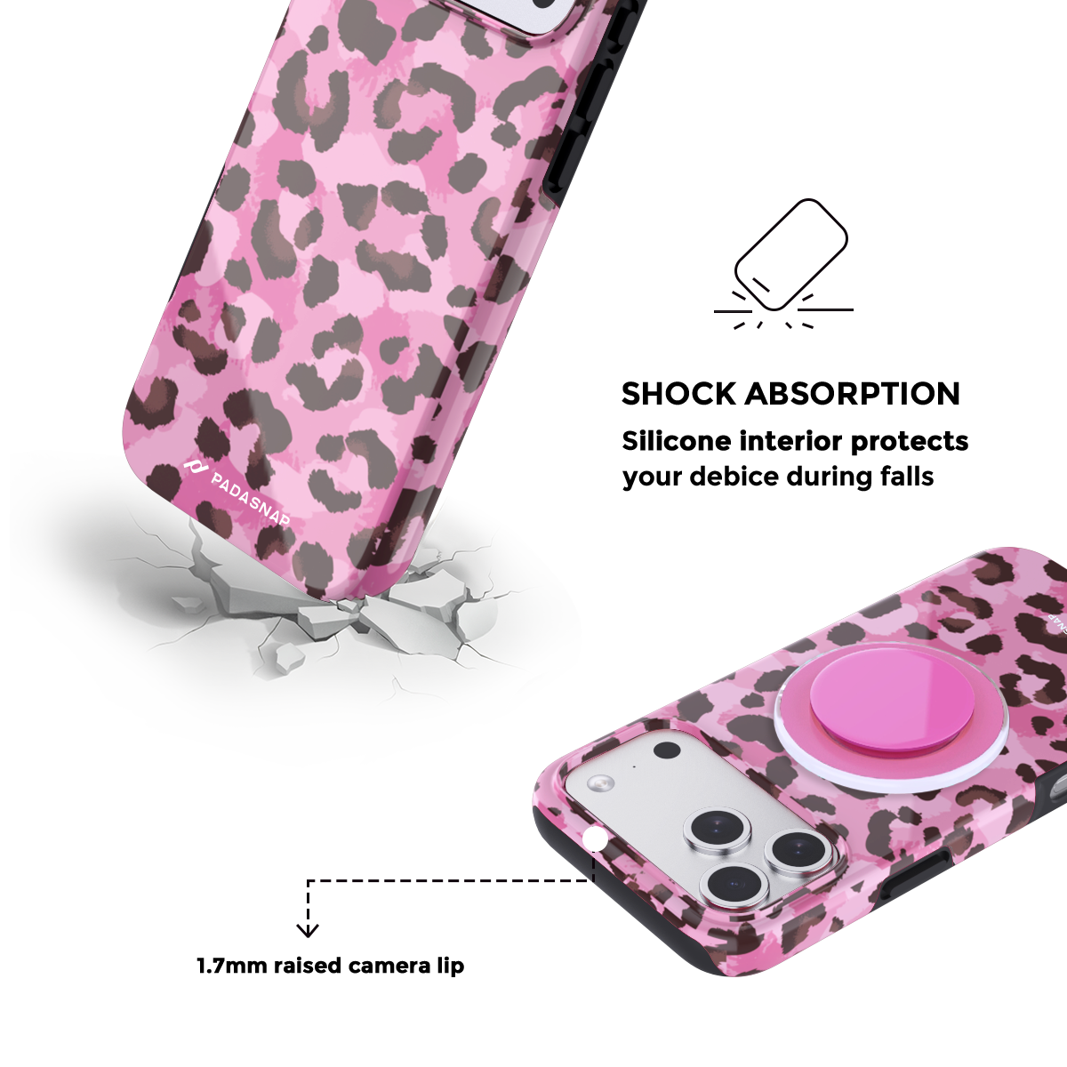 Pink Leopard MagSafe Phone Case Grip Set