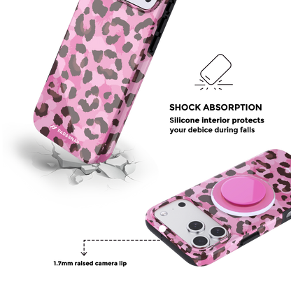 Pink Leopard MagSafe Phone Case Grip Set