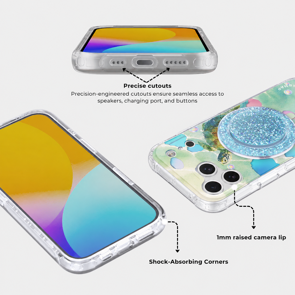 Blossom Turtle Iridescent Phone Case Grip Set