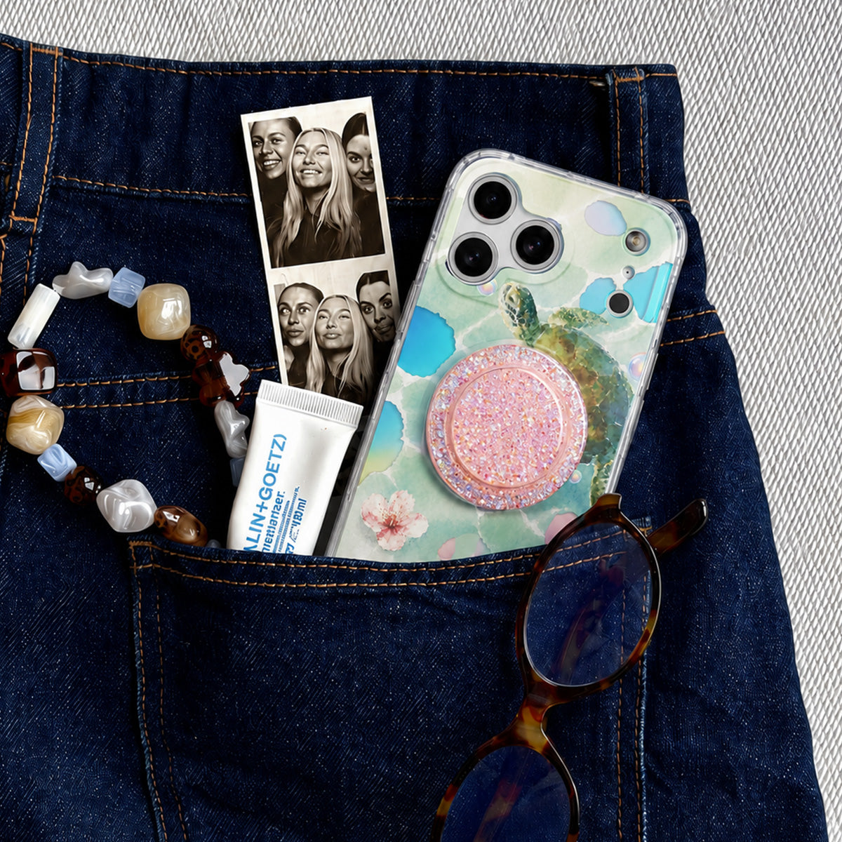Blossom Turtle Iridescent Phone Case Grip Set
