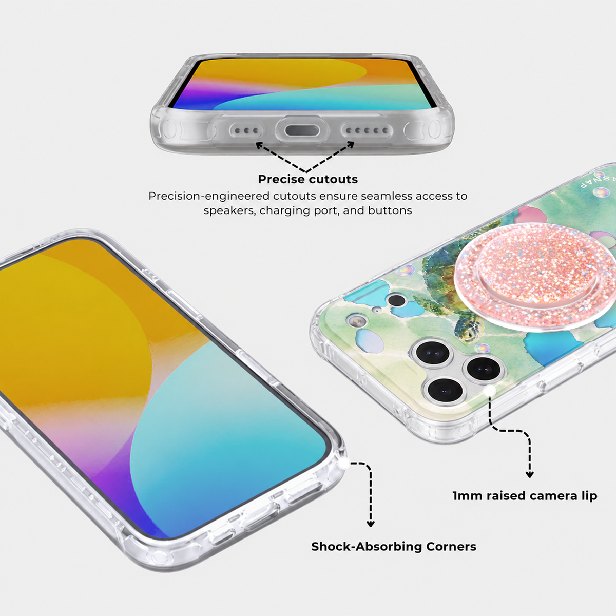 Blossom Turtle Iridescent Phone Case Grip Set