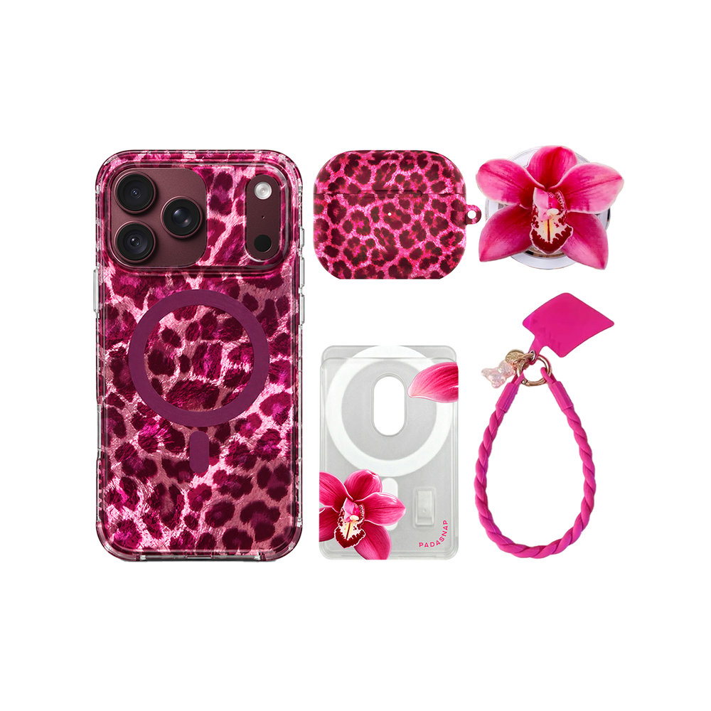 Wild Berry Leopard MagSafe Phone Case Bundle Set