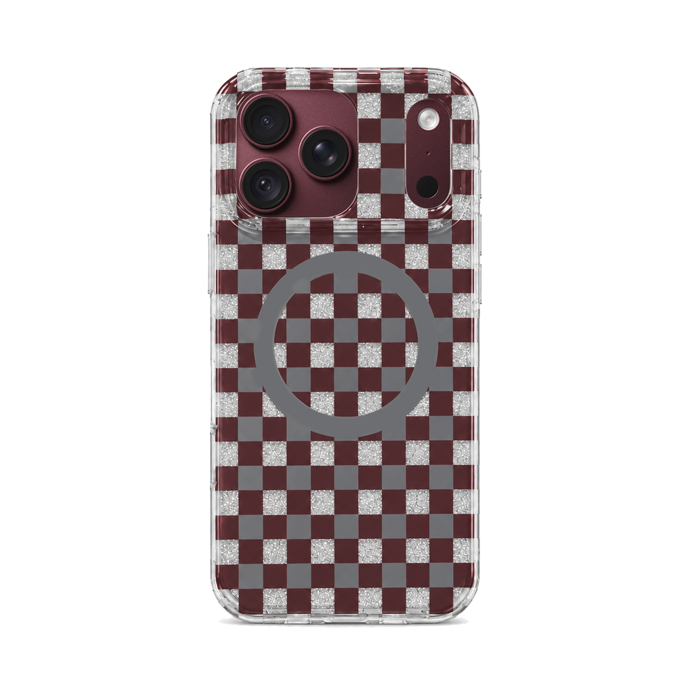 Glitter Chessboard MagSafe Phone Case-Burgundy
