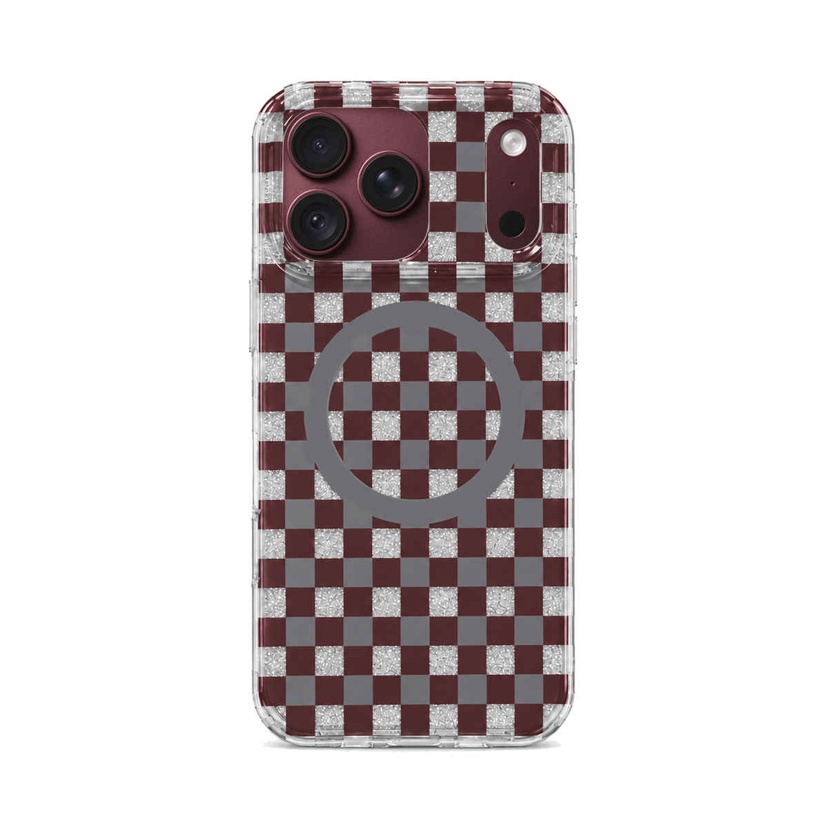 Glitter Chessboard MagSafe Phone Case-Burgundy