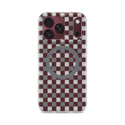 Glitter Chessboard MagSafe Phone Case-Burgundy