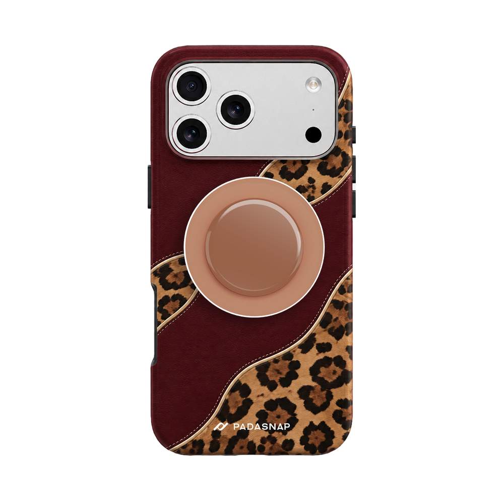 Burgundy Leopard MagSafe Phone Case Grip Set