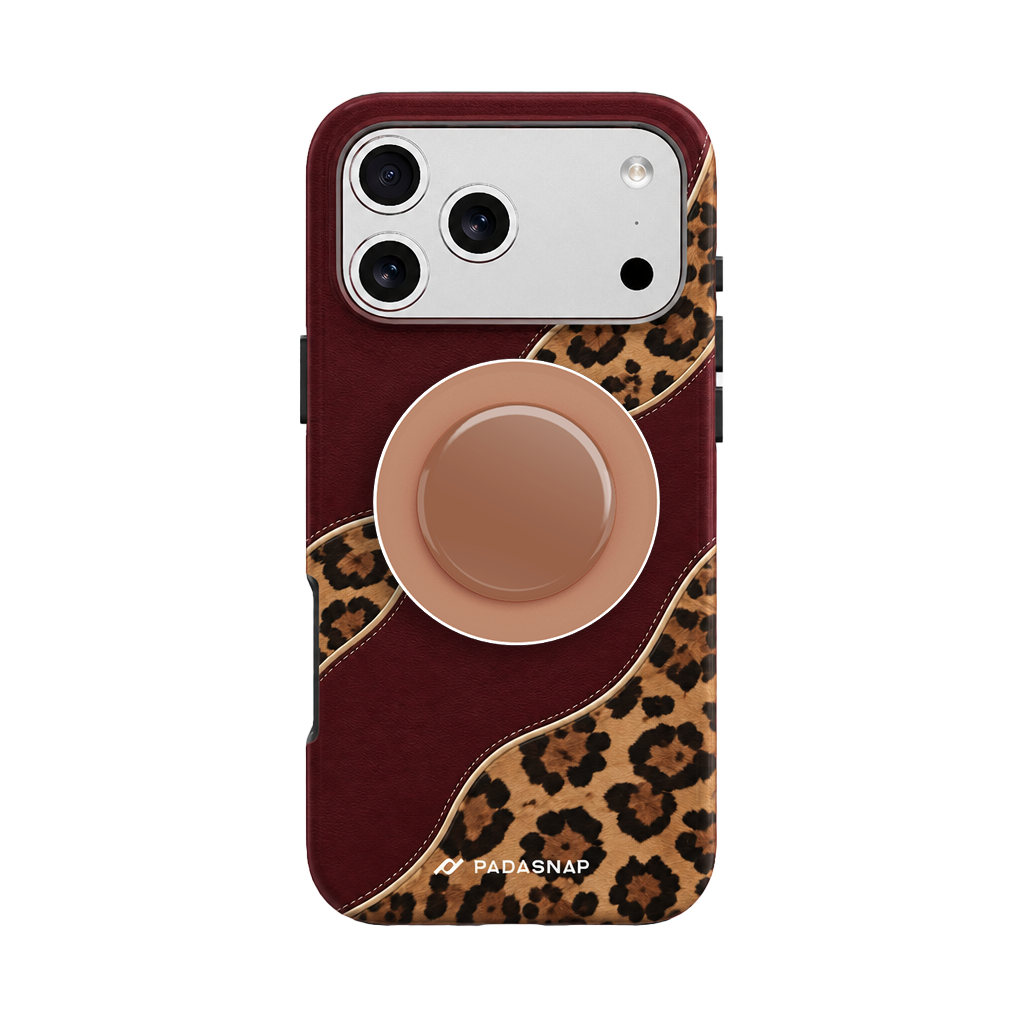 Burgundy Leopard MagSafe Phone Case Grip Set