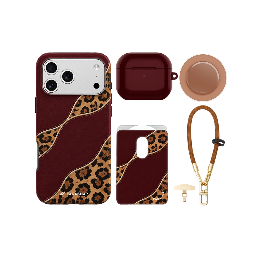 Burgundy Leopard MagSafe Phone Case Bundle Set