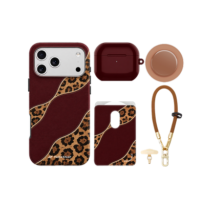 Burgundy Leopard MagSafe Phone Case Bundle Set