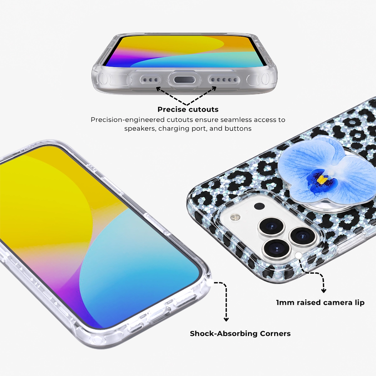 Glitter Leopard MagSafe Phone Case Grip Set-Brown