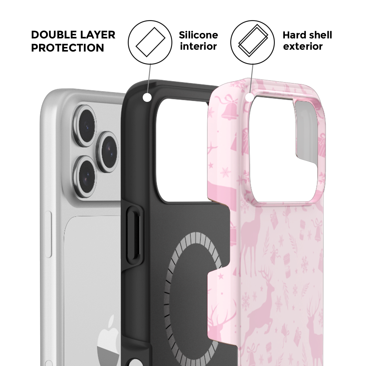 Deerland Christmas | Pink MagSafe Phone Case Grip Set