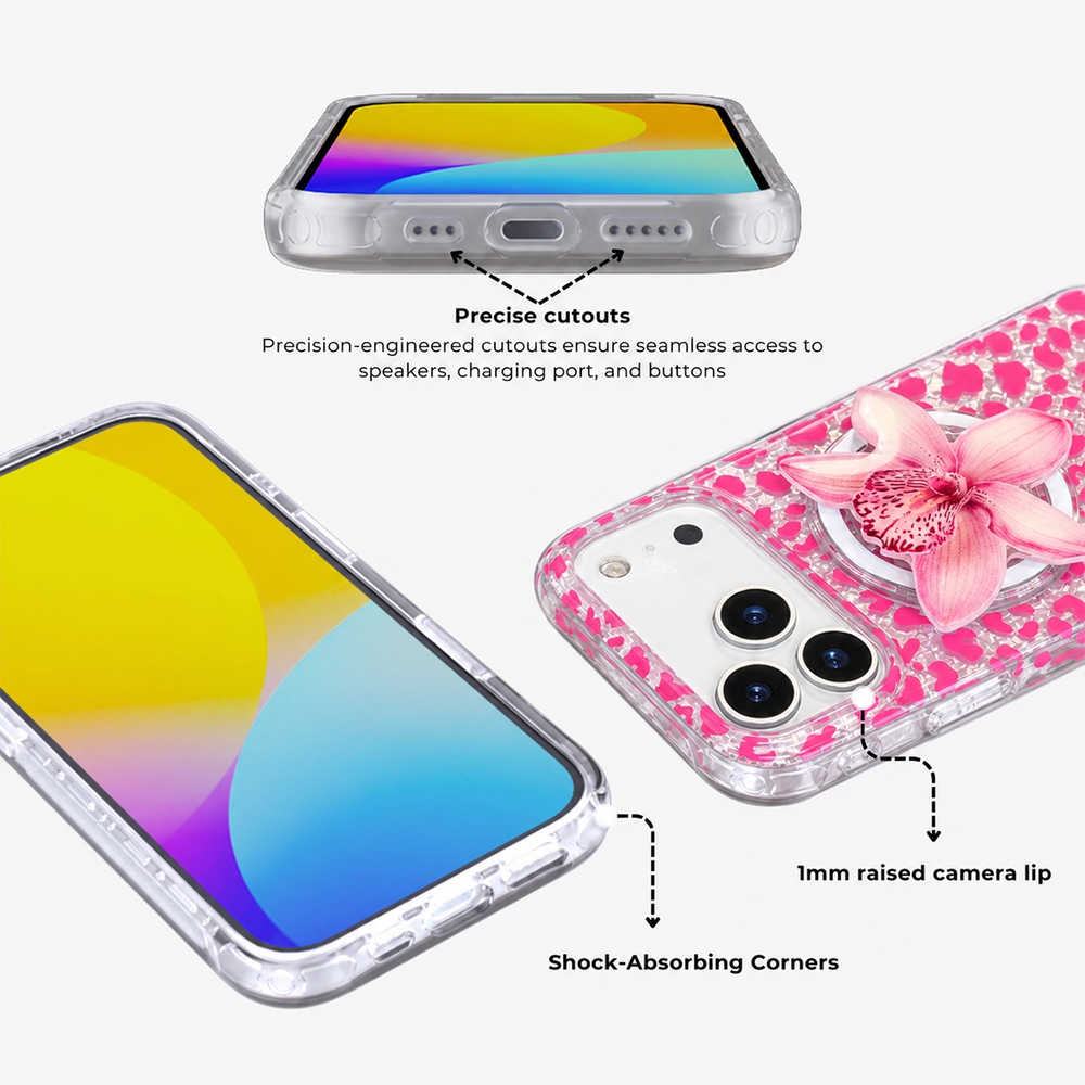 Glitter Leopard MagSafe Phone Case Grip Set-Brown