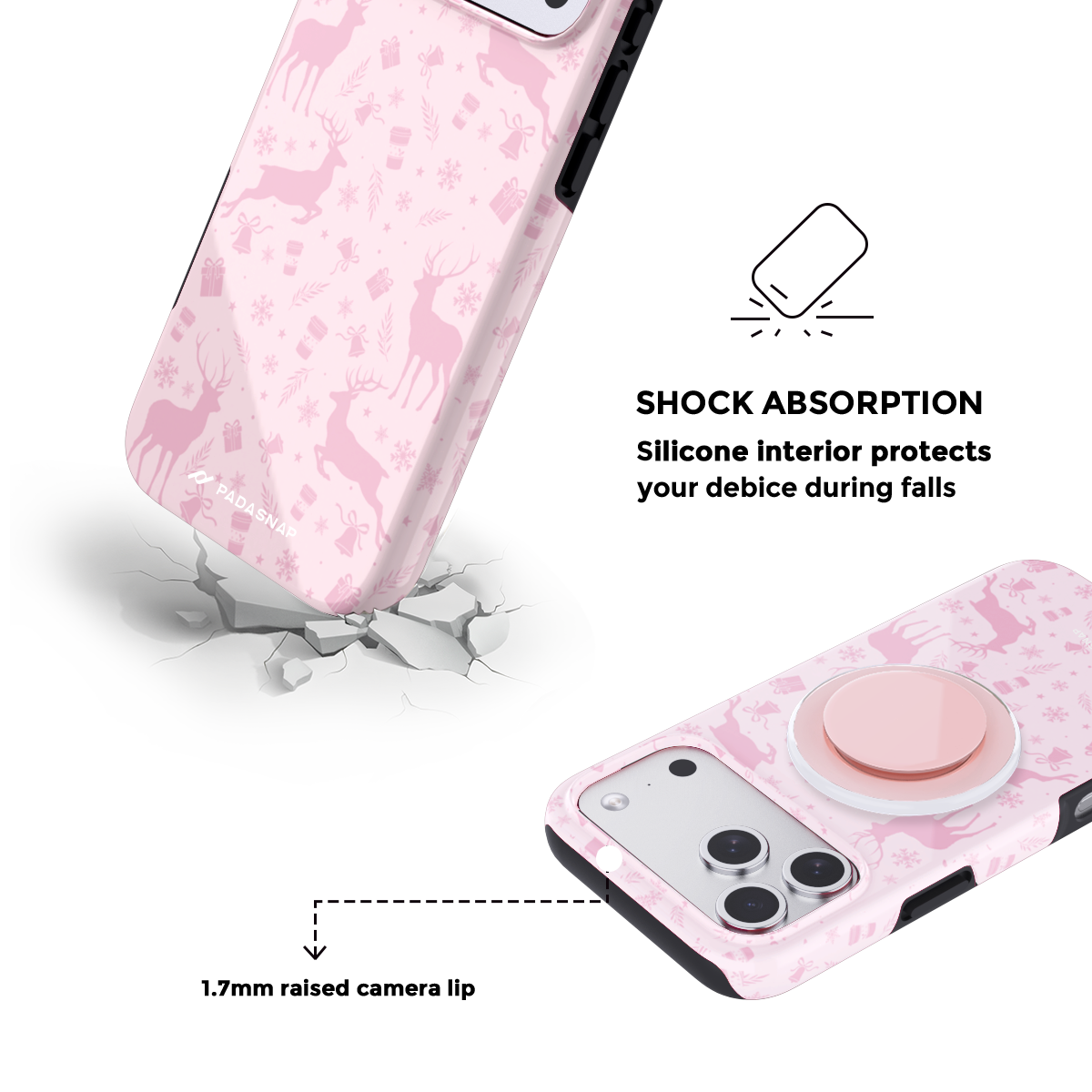 Deerland Christmas | Pink MagSafe Phone Case Grip Set