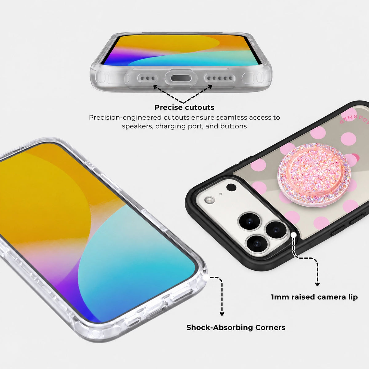 Pink Dot Mirror MagSafe Phone Case Grip Set