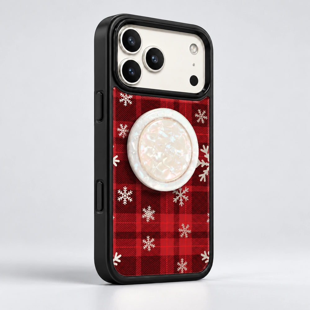 Snowy Tartan Mirror MagSafe Phone Case Grip Set