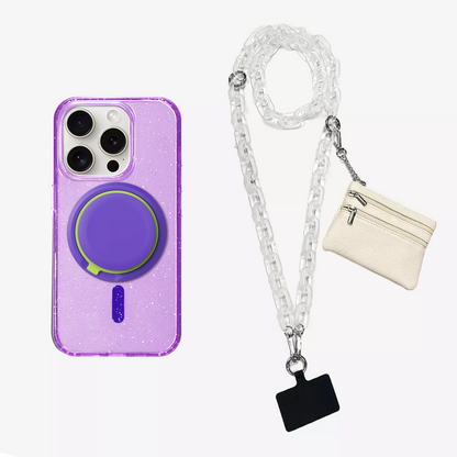 Stardust Glitter | Clear MagSafe Phone Case Grip Crossbody Chain Set