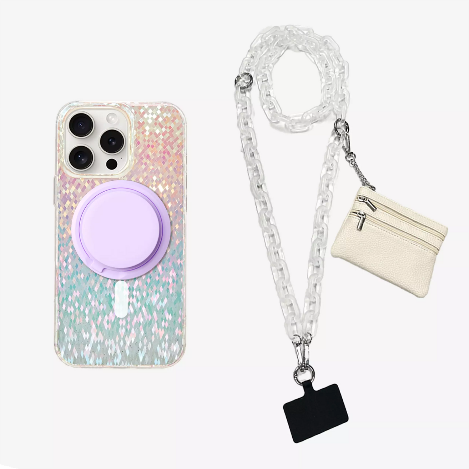 Stardust Glitter | Clear MagSafe Phone Case Grip Crossbody Chain Set