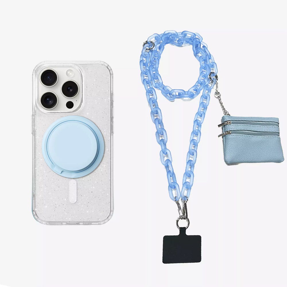 Stardust Glitter | Clear MagSafe Phone Case Grip Crossbody Chain Set