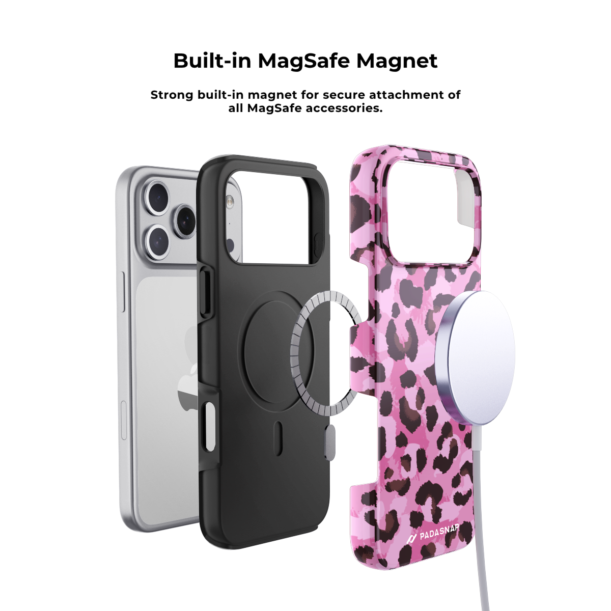 Pink Leopard MagSafe Phone Case Grip Set