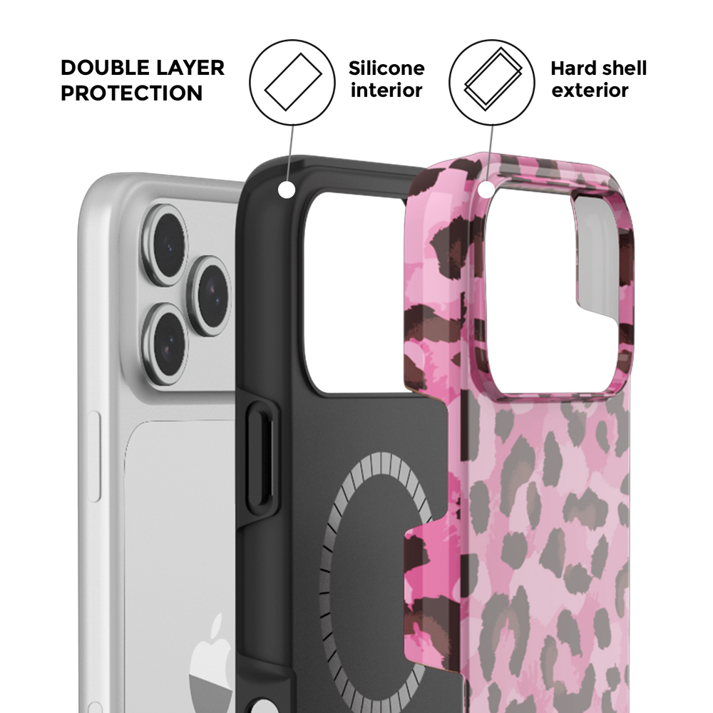 Pink Leopard MagSafe Phone Case Grip Set